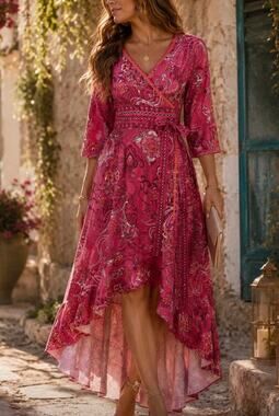 Anthropologie odd molly Wrap dress high low paisley ruffle boho romantic pink M